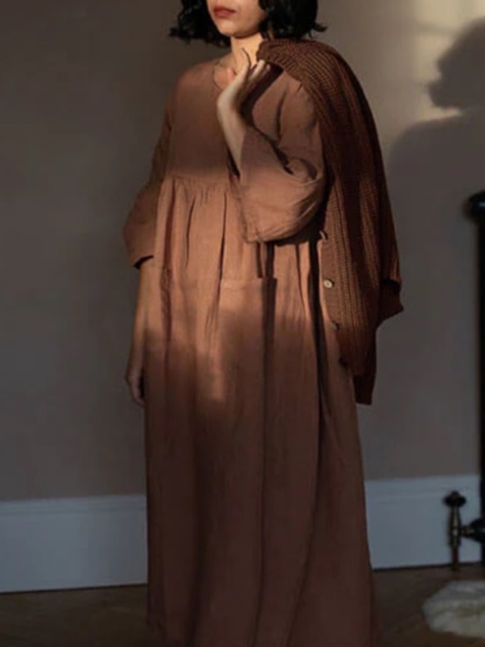 The Simple Folk 100% Organic Linen “Sage” Dress Midi Cinnamon Brown Size Small